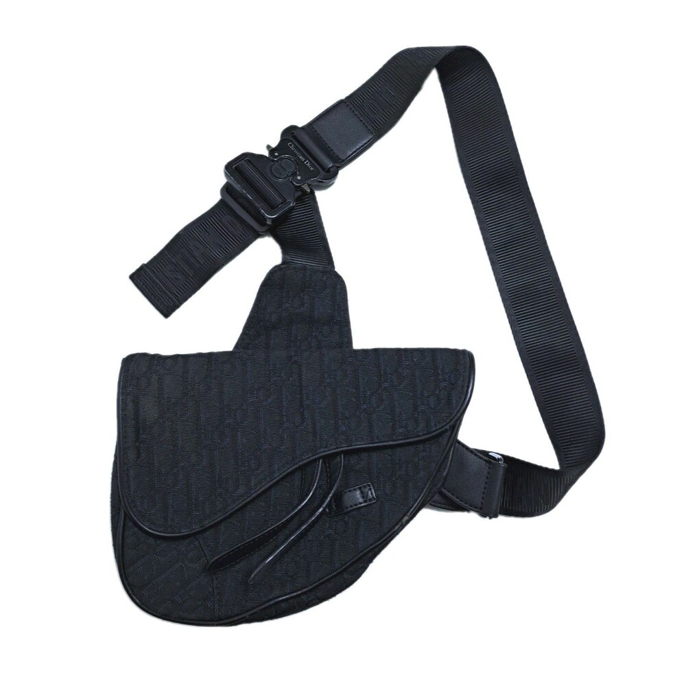 Mens Saddle Bag Black Oblique Jacquard Crossbody Logo Print